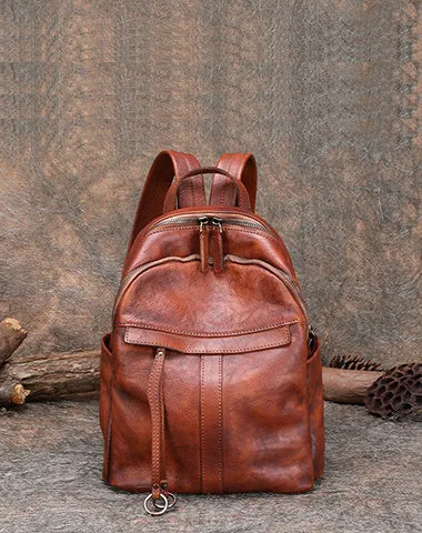 Handmade Brown Leather Backpack Bag Womens Best School Rucksack Ladies Leather Backpack Purses