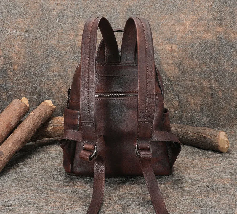 Handmade Brown Leather Backpack Bag Womens Best School Rucksack Ladies Leather Backpack Purses