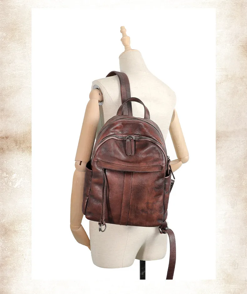 Handmade Brown Leather Backpack Bag Womens Best School Rucksack Ladies Leather Backpack Purses