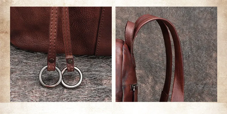 Handmade Brown Leather Backpack Bag Womens Best School Rucksack Ladies Leather Backpack Purses