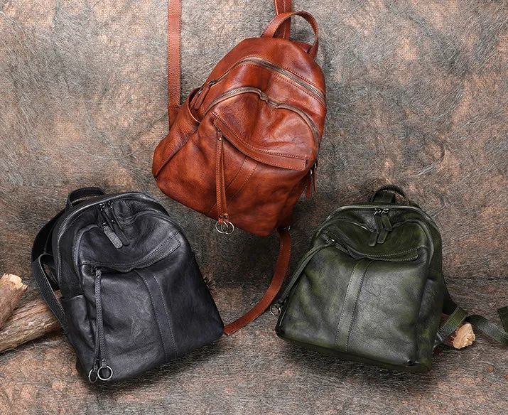 Handmade Brown Leather Backpack Bag Womens Best School Rucksack Ladies Leather Backpack Purses