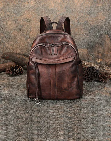 Handmade Brown Leather Backpack Bag Womens Best School Rucksack Ladies Leather Backpack Purses