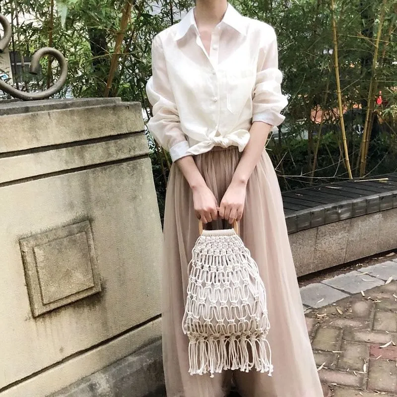 Handmade Cotton Woven Wood Handle Handbags