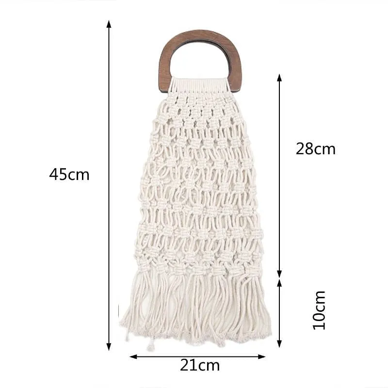Handmade Cotton Woven Wood Handle Handbags