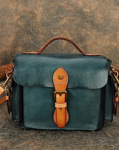 Handmade Leather Womens Small Satchel Shoulder Bag School Handbag Crossbody Purses for Women