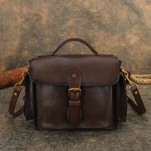 Handmade Leather Womens Small Satchel Shoulder Bag School Handbag Crossbody Purses for Women