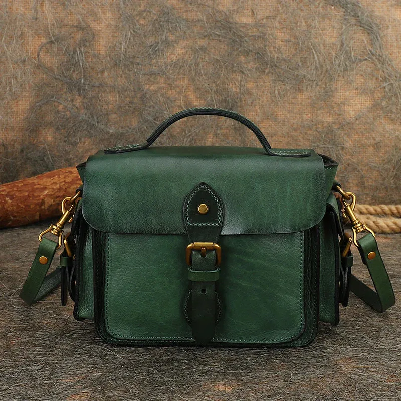 Handmade Leather Womens Small Satchel Shoulder Bag School Handbag Crossbody Purses for Women
