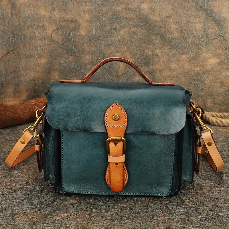 Handmade Leather Womens Small Satchel Shoulder Bag School Handbag Crossbody Purses for Women
