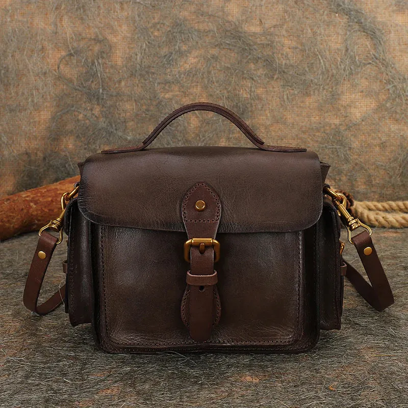 Handmade Leather Womens Small Satchel Shoulder Bag School Handbag Crossbody Purses for Women