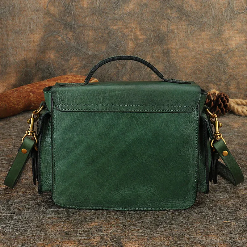 Handmade Leather Womens Small Satchel Shoulder Bag School Handbag Crossbody Purses for Women