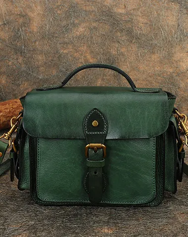 Handmade Leather Womens Small Satchel Shoulder Bag School Handbag Crossbody Purses for Women