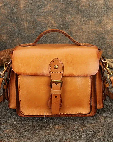 Handmade Leather Womens Small Satchel Shoulder Bag School Handbag Crossbody Purses for Women