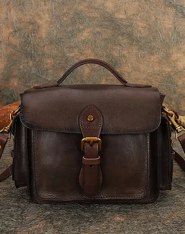Handmade Leather Womens Small Satchel Shoulder Bag School Handbag Crossbody Purses for Women