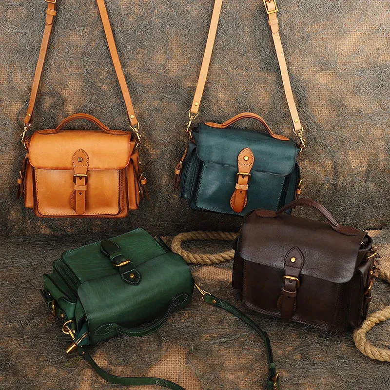 Handmade Leather Womens Small Satchel Shoulder Bag School Handbag Crossbody Purses for Women