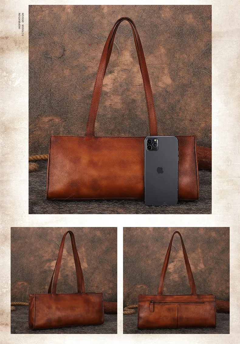 Handmade Leather Womens Vintage Baguette Bag Best Baguette Shoulder Bag Crossbody Purses for Ladies