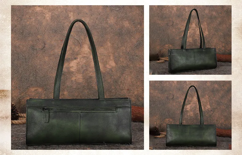 Handmade Leather Womens Vintage Baguette Bag Best Baguette Shoulder Bag Crossbody Purses for Ladies