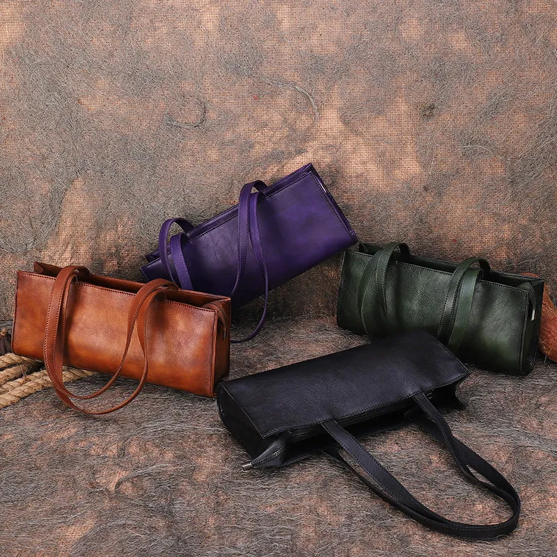 Handmade Leather Womens Vintage Baguette Bag Best Baguette Shoulder Bag Crossbody Purses for Ladies