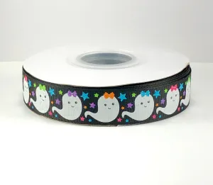 Haunt Mess Ghosts Only USDR Halloween Ribbon - 7/8 Inch - 1.5 Inch - 3 Inch