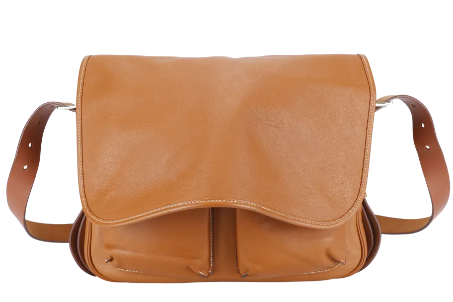 HERMES BARDA MESSENGER BAG 35 BROWN SWIFT LEATHER SILVER HARDWARE STAMP P SQUARE (YEAR 2012) WITH STRAPS