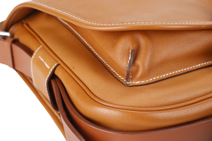 HERMES BARDA MESSENGER BAG 35 BROWN SWIFT LEATHER SILVER HARDWARE STAMP P SQUARE (YEAR 2012) WITH STRAPS