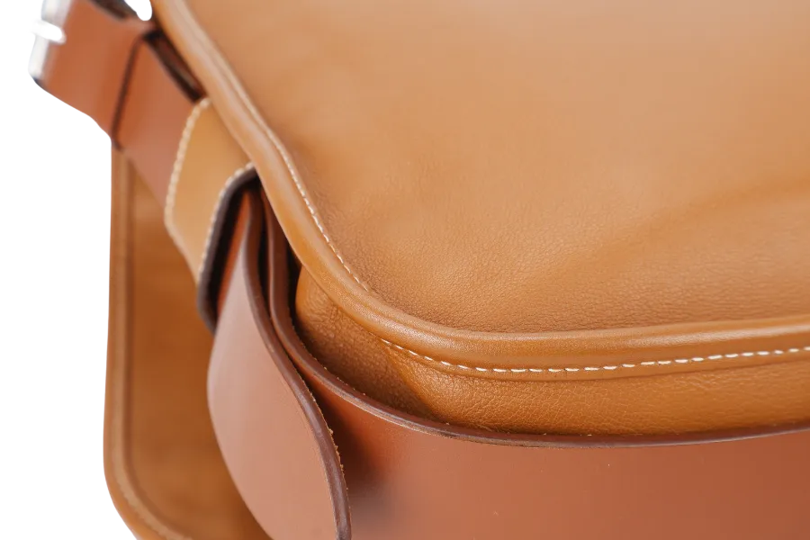 HERMES BARDA MESSENGER BAG 35 BROWN SWIFT LEATHER SILVER HARDWARE STAMP P SQUARE (YEAR 2012) WITH STRAPS