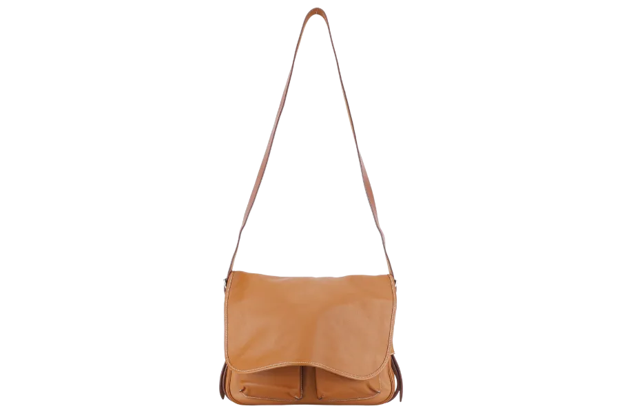 HERMES BARDA MESSENGER BAG 35 BROWN SWIFT LEATHER SILVER HARDWARE STAMP P SQUARE (YEAR 2012) WITH STRAPS
