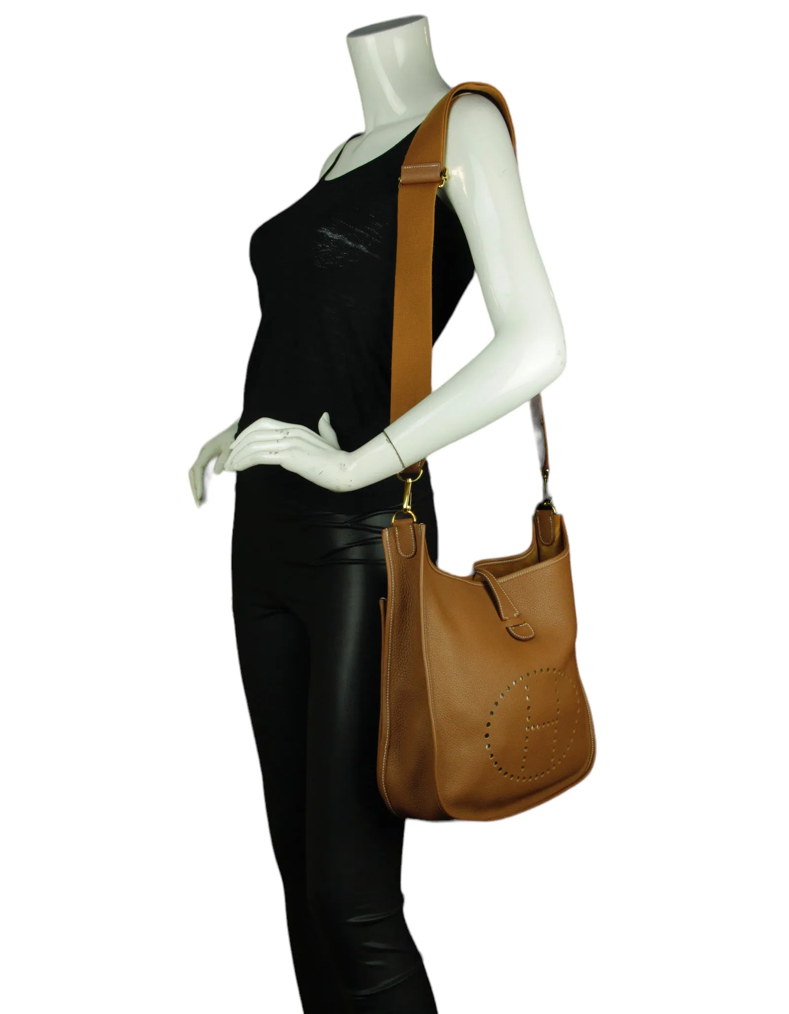 Hermes Gold Clemence Evelyne III GM Messenger Bag