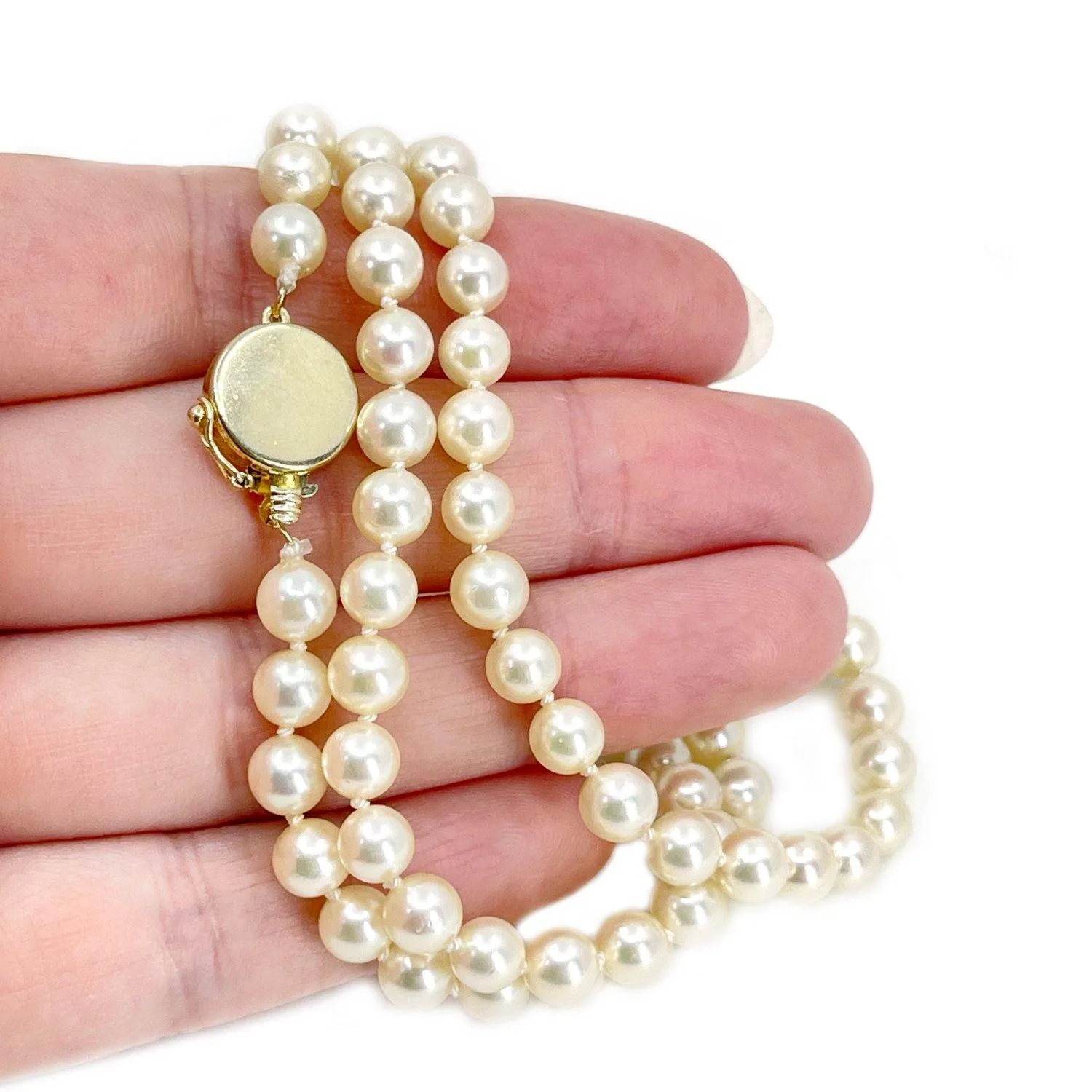 High Polish Japanese Saltwater Cultured Akoya Pearl Strand - 14K Yellow Gold 23 Inch