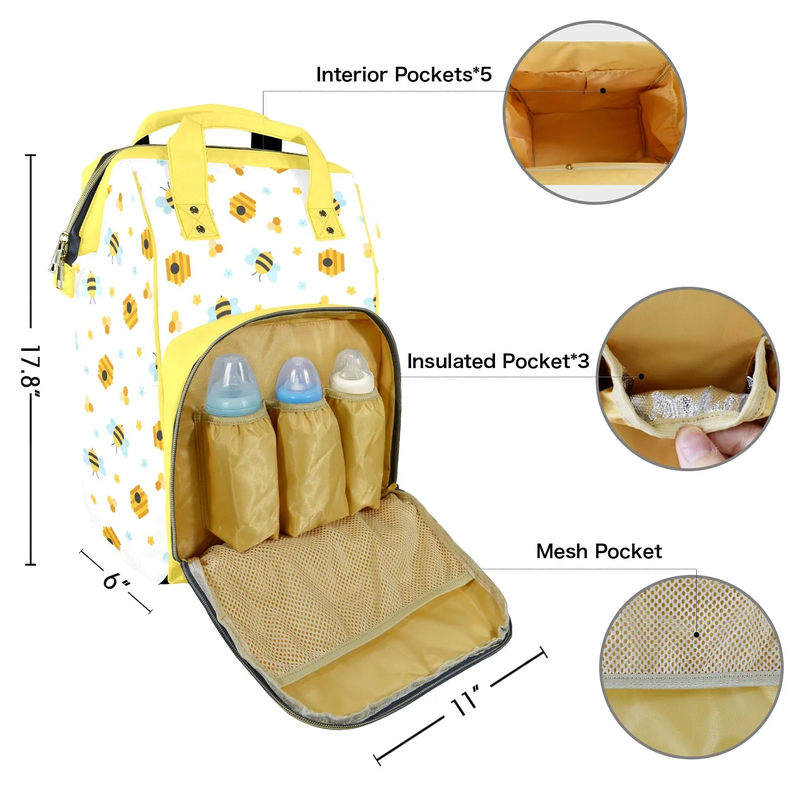 Honeybees Large Diaper Bag