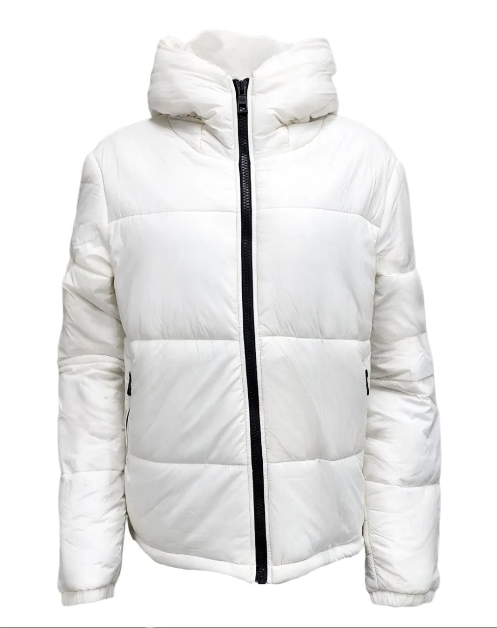 HoodLamb Women's Cream White High Collar Hemp Recycled Puffer 420 X-Large NWT