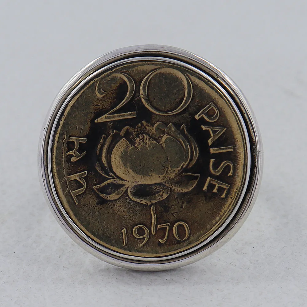 Indian Coin Ring - 20 Paise Old Collector's Coin of India