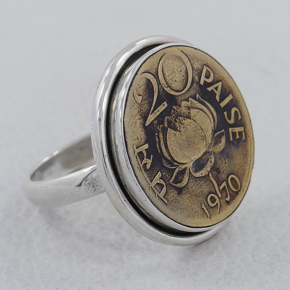 Indian Coin Ring - 20 Paise Old Collector's Coin of India