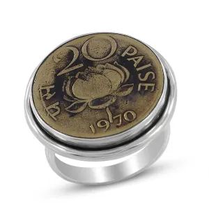 Indian Coin Ring - 20 Paise Old Collector's Coin of India