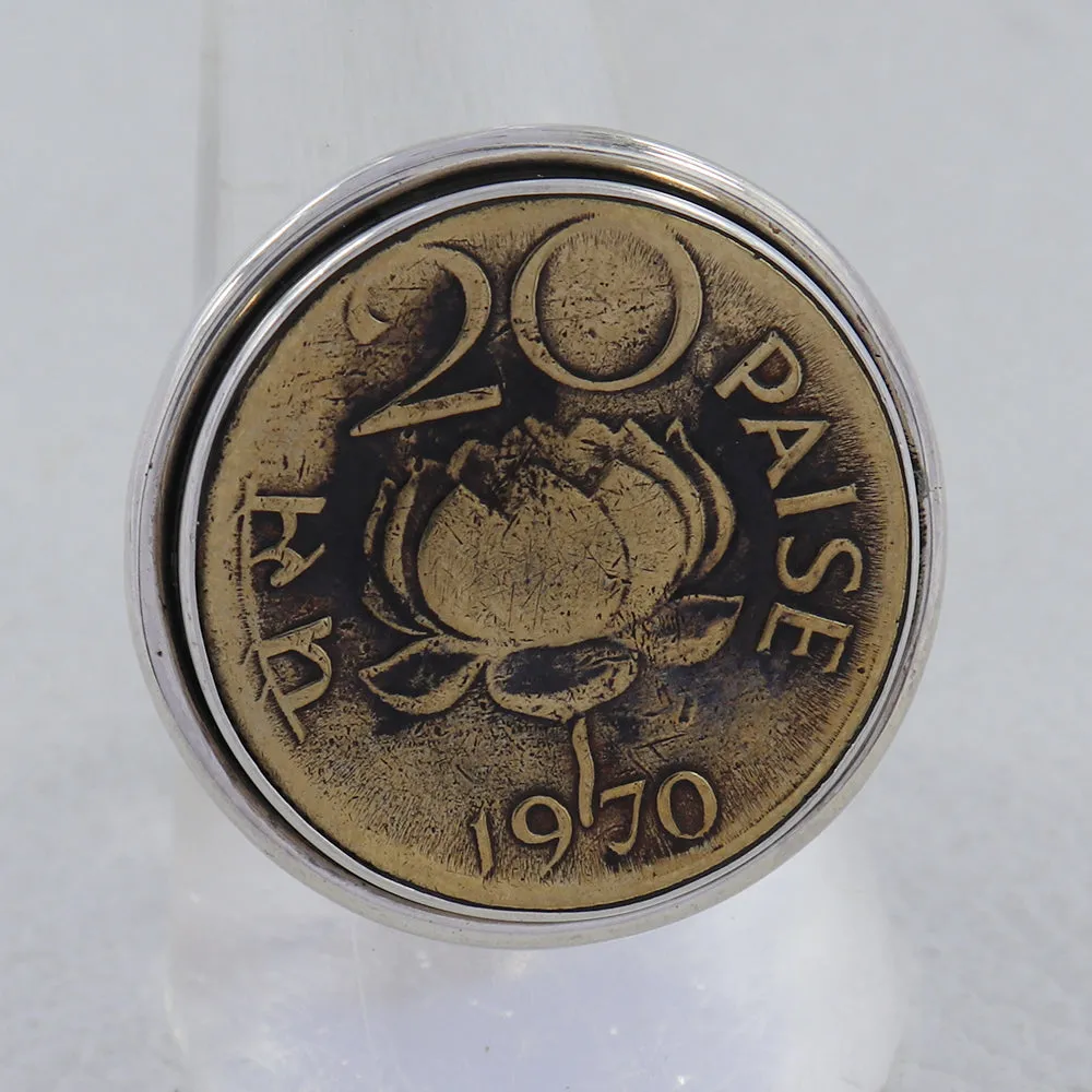Indian Coin Ring - 20 Paise Old Collector's Coin of India