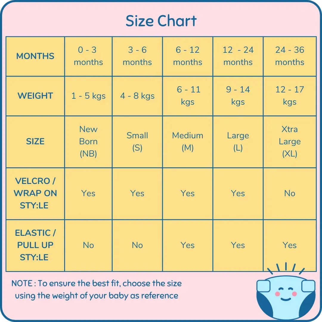 Infant Reusable Diapers | Striper | Velcro Closure | With 2 Diaper Pads Free