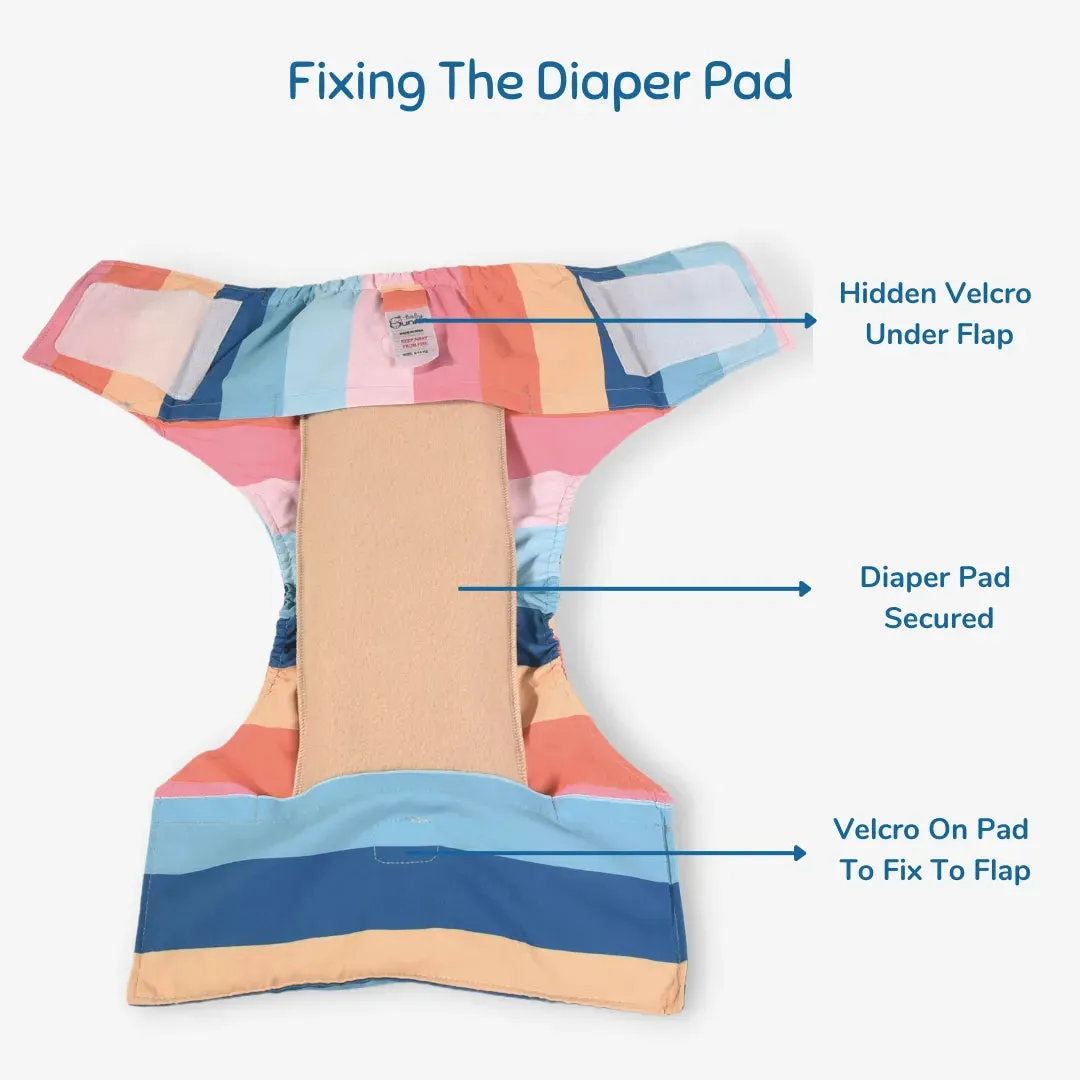 Infant Reusable Diapers | Striper | Velcro Closure | With 2 Diaper Pads Free