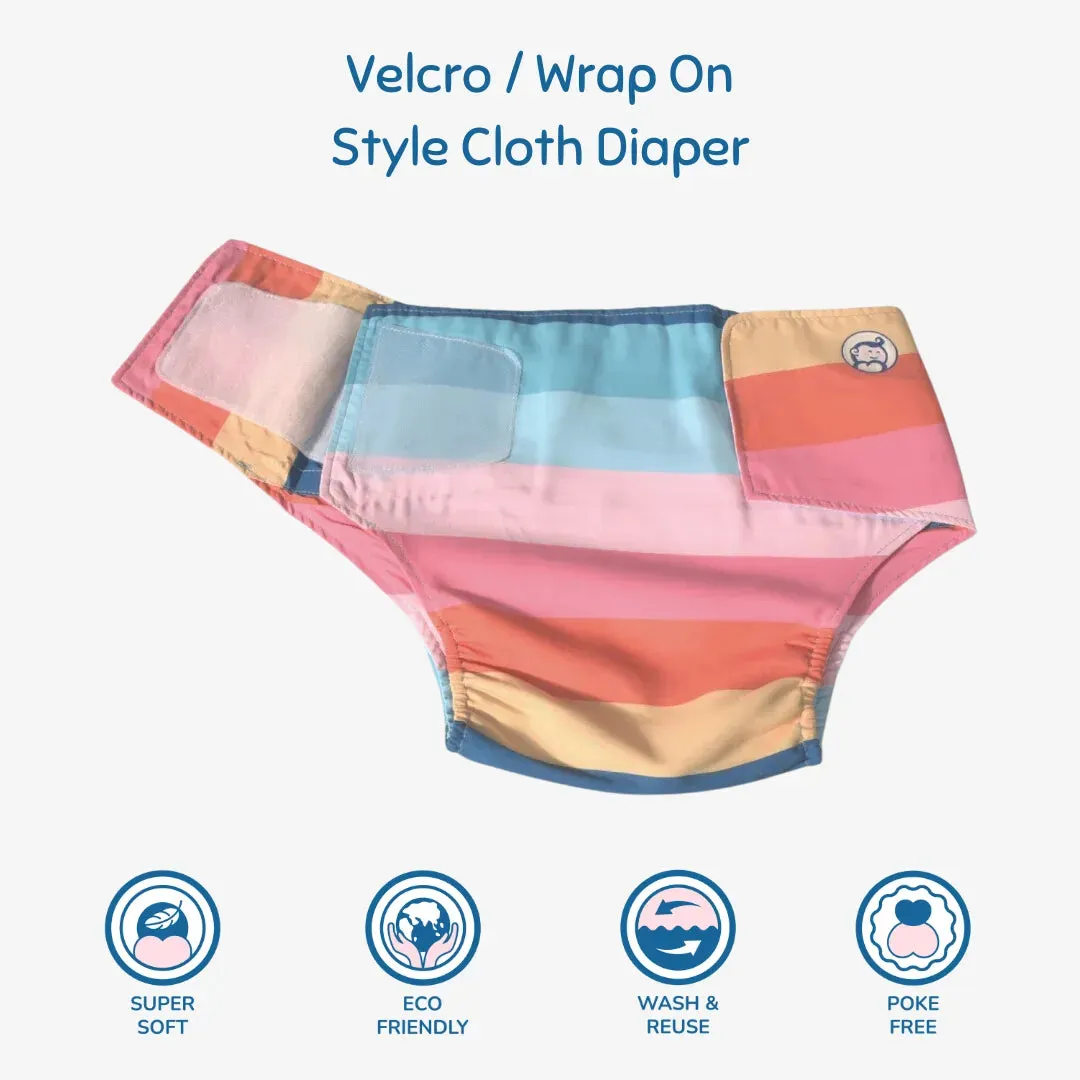 Infant Reusable Diapers | Striper | Velcro Closure | With 2 Diaper Pads Free