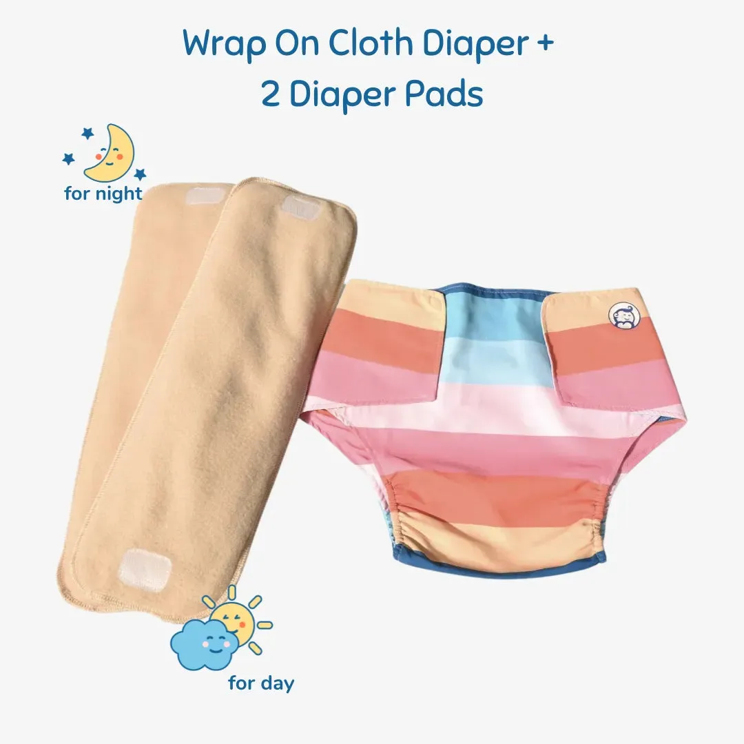 Infant Reusable Diapers | Striper | Velcro Closure | With 2 Diaper Pads Free
