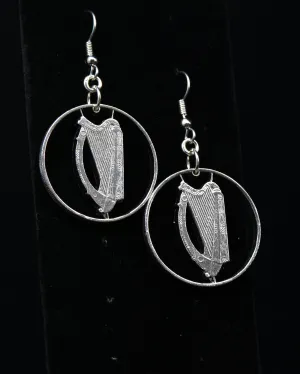 Ireland - Cut Coin Earrings with Harp (Large 10 Pence)