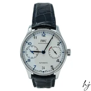 IWC Men's Portugieser Stainless Steel 42.3mm Silver Plated Blue Arabic Dial Watch Reference #: IW500705