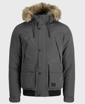 Jack Jones Winner Fur Bomber Jacket Asphalt Grey