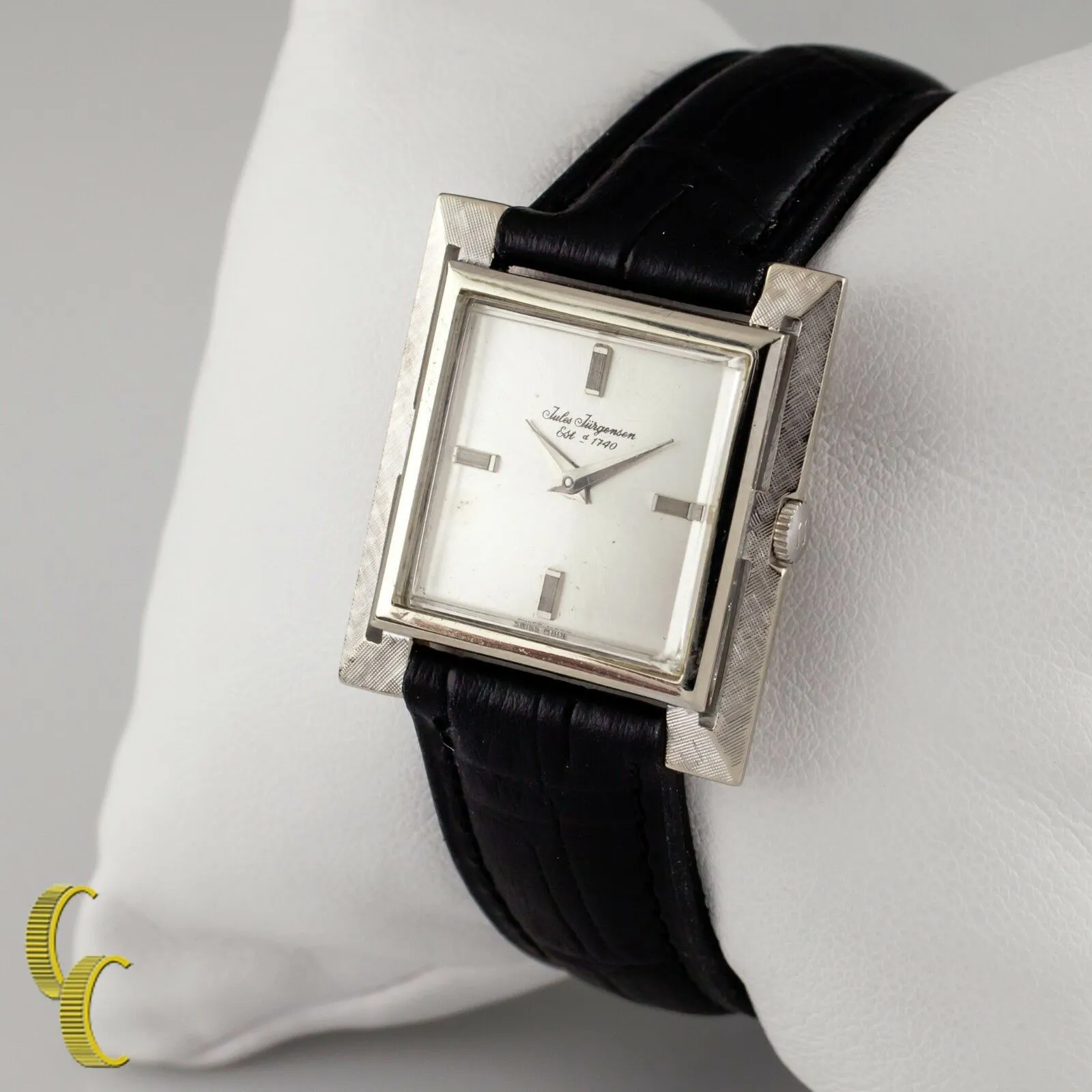 Jules Jurgensen 14k White Gold Mechanical Hand-Winding Watch w/ Leather Band