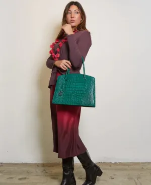 Juliette leather bag croco embossed emerald green