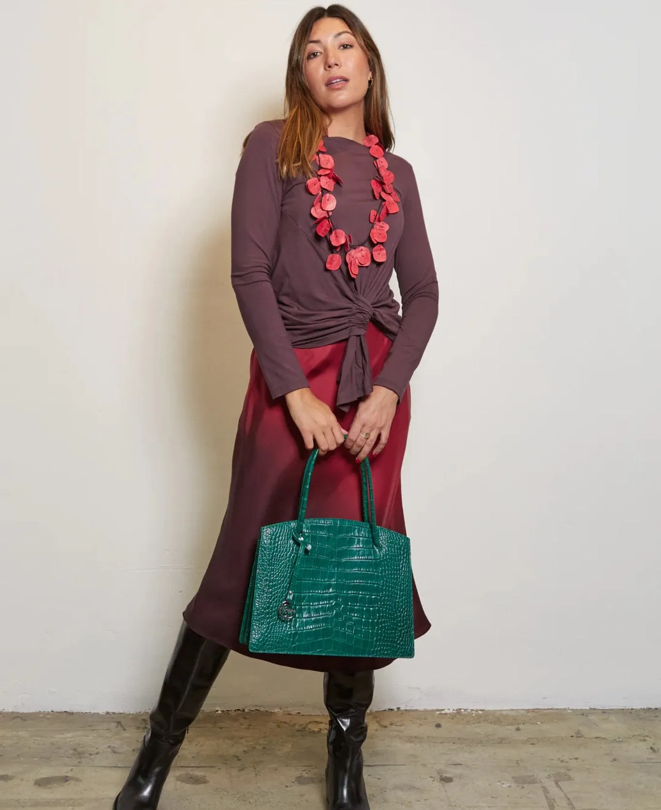 Juliette leather bag croco embossed emerald green