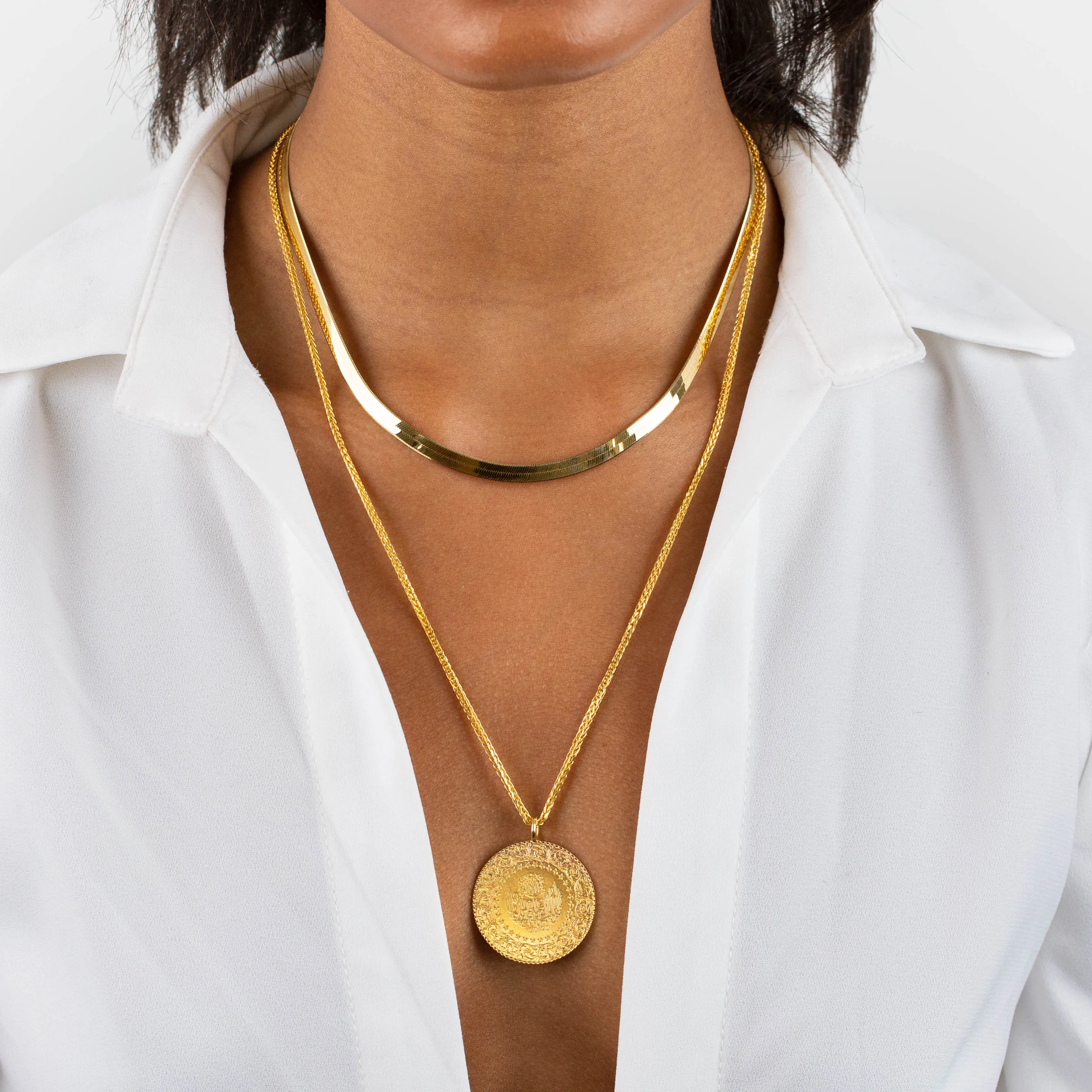 Jumbo Vintage Coin Necklace 14K
