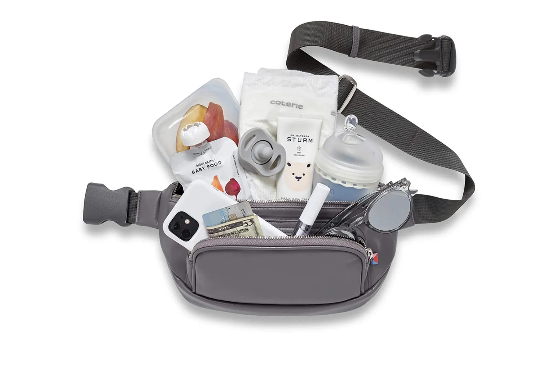 Kibou Vegan Leather Fanny Pack Diaper Bag - Charcoal Grey