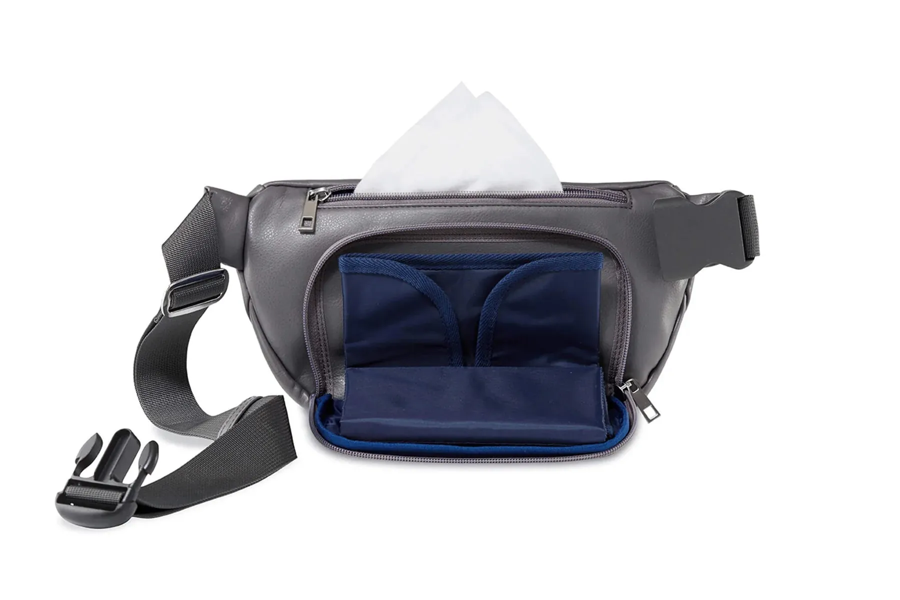 Kibou Vegan Leather Fanny Pack Diaper Bag - Charcoal Grey