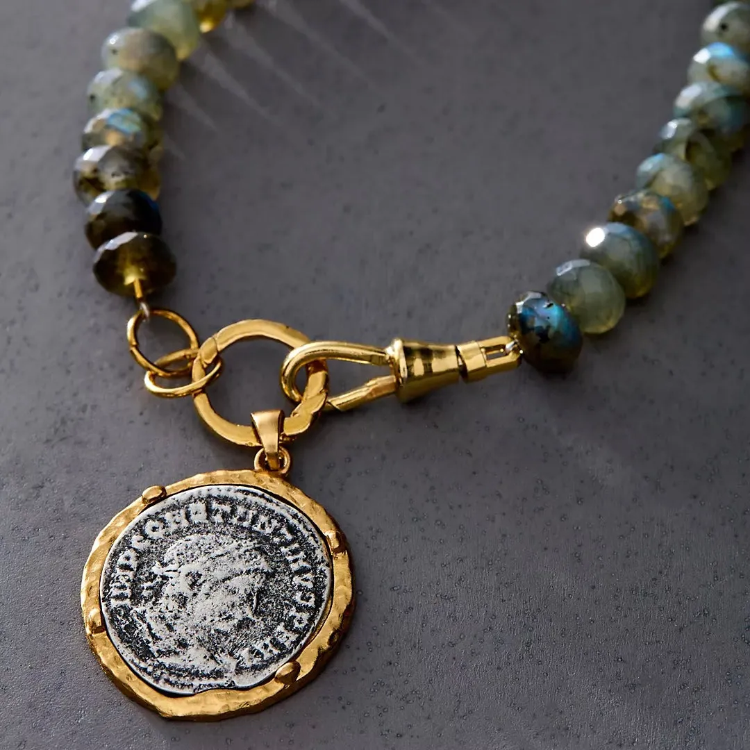 LABRADORITE RONDELLE GOLD MAXIMIANUS NECKLACE