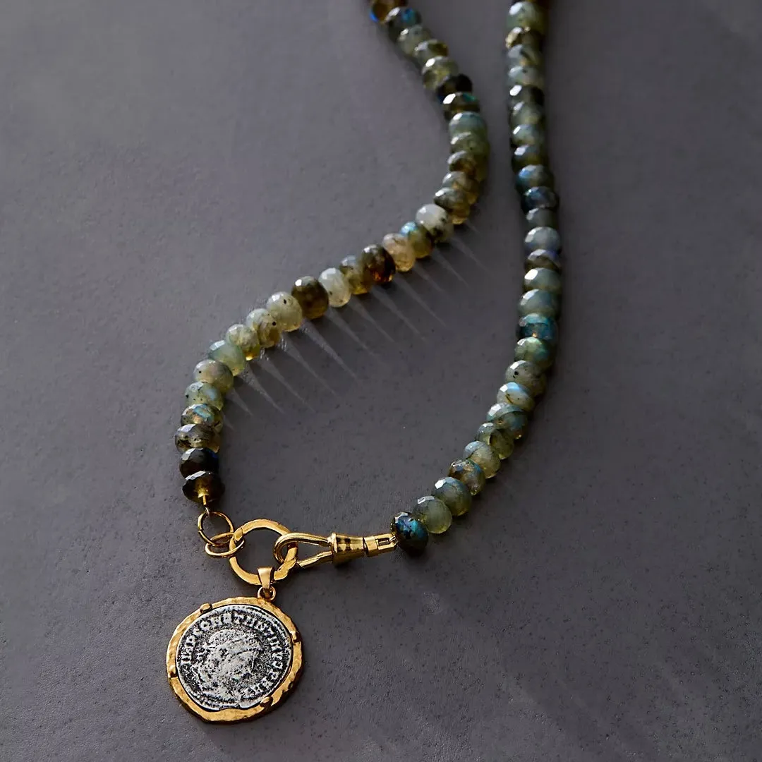 LABRADORITE RONDELLE GOLD MAXIMIANUS NECKLACE