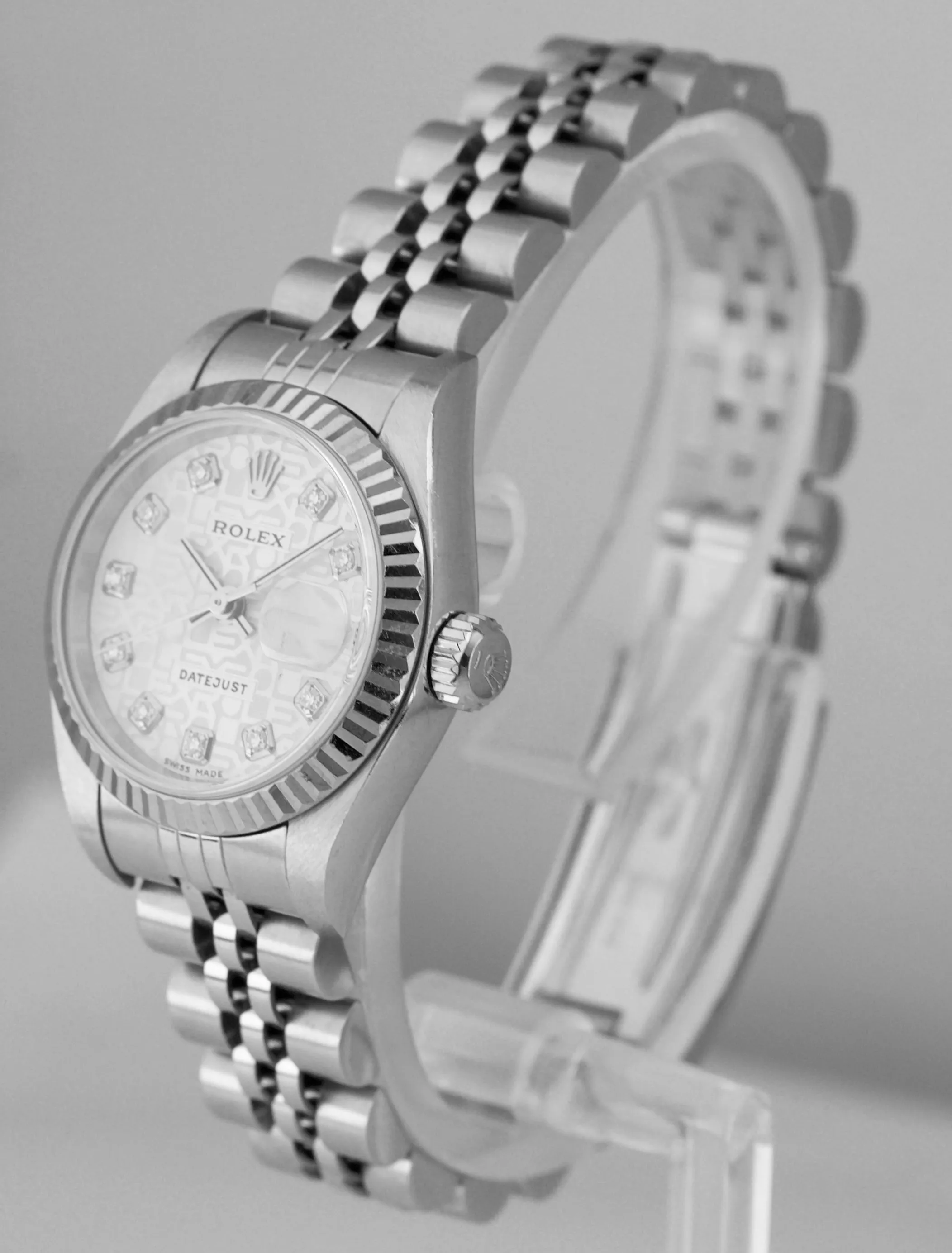 Ladies Rolex DateJust 26mm SILVER ANNIVERSARY Jubilee Stainless 18K Watch 79174